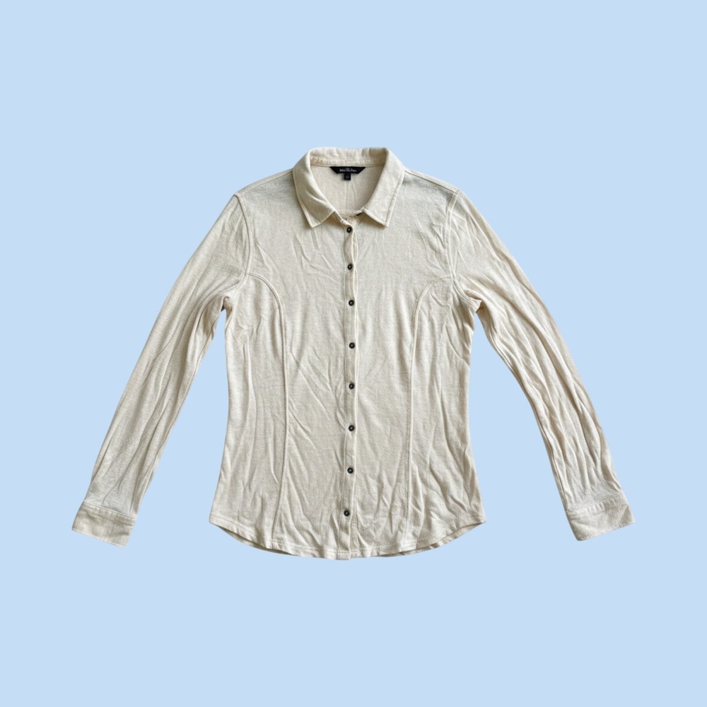 Maeve by Anthropologie Linen Blend Button Down Shirt Cream Ivory Small
